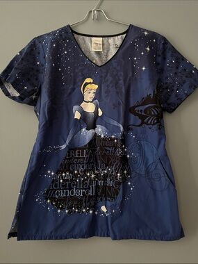 Disney Navy Blue Cinderella Print Scrub Top